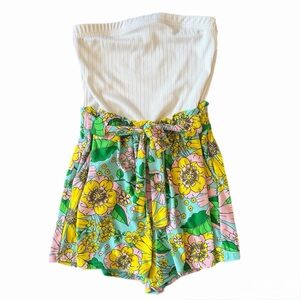 Jolie & Joy Strapless Floral Cottagecore Romper | Size Small | Like New